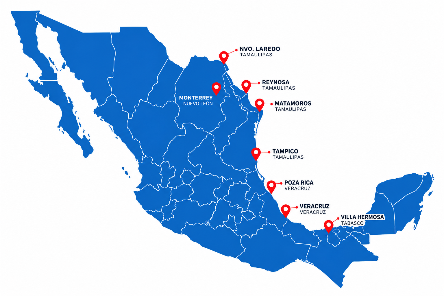 Mapa de México con ubicaciones destacadas